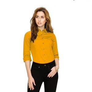 Made By Johnny Elegant Mustard Women's Button-Down Shirt